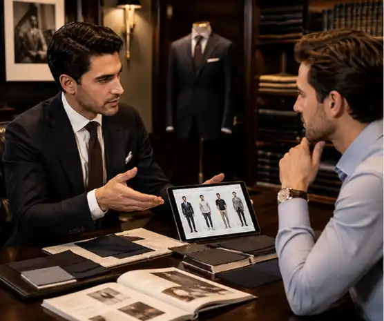 Custom shirt consultation with a tailor
